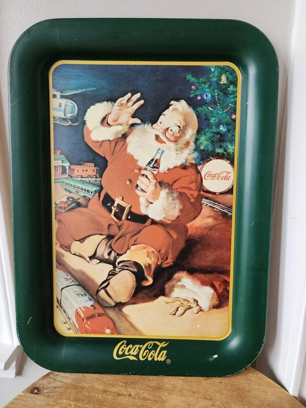 1994 COCA-COLA COKE SERVING TRAY “SANTA WITH TRAIN